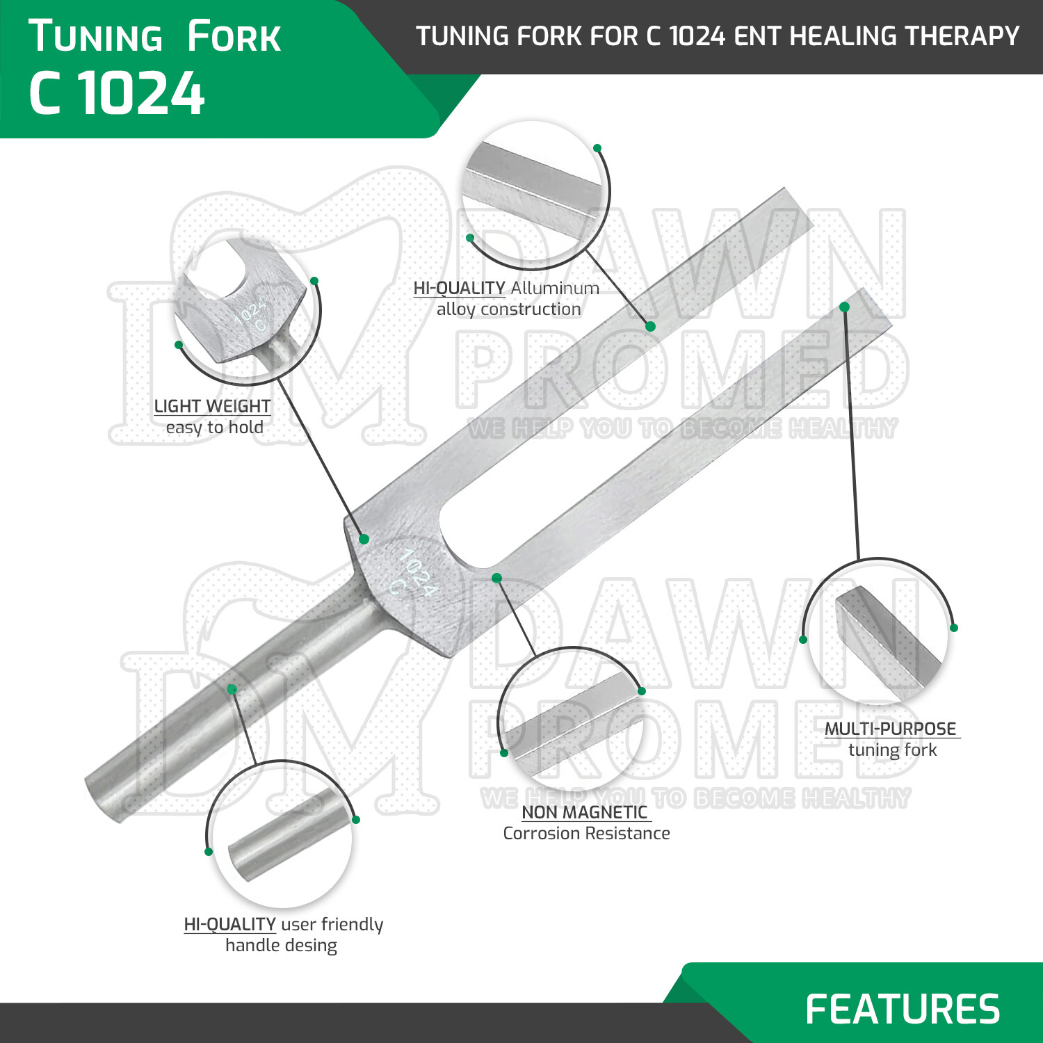 Tuning Fork Set of 5 for Healing Therapy Medical Surgical Diagnostic Instruments