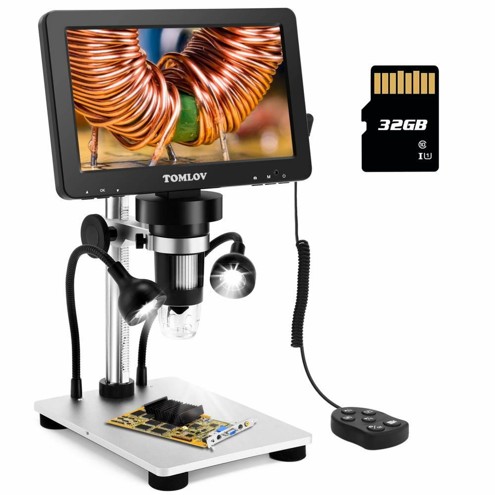 TOMLOV 7″ Digital Microscope 1200X Video Record Coin Magnifier Soldering Camera