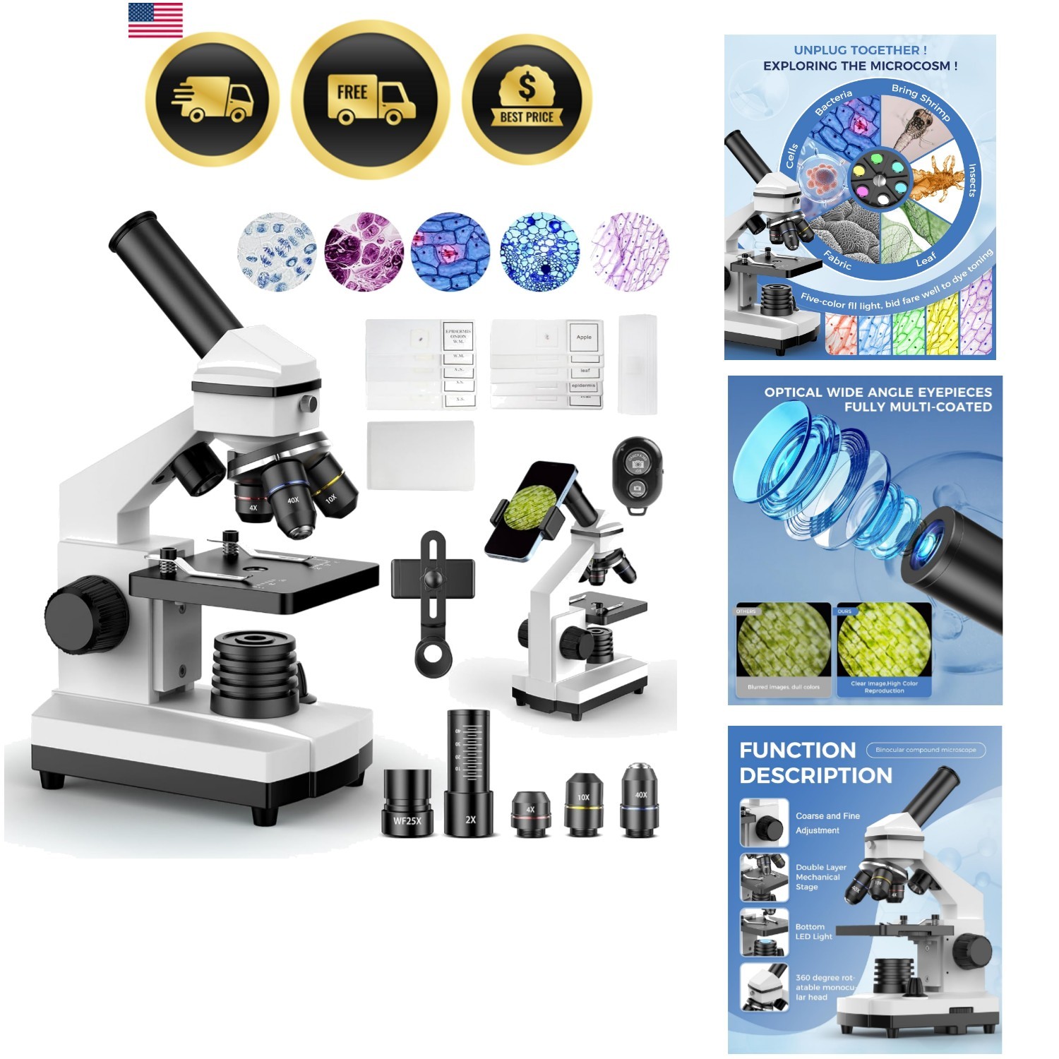 Compound Microscope for Adults & Students – 100X-2000X High-Power Biological …
