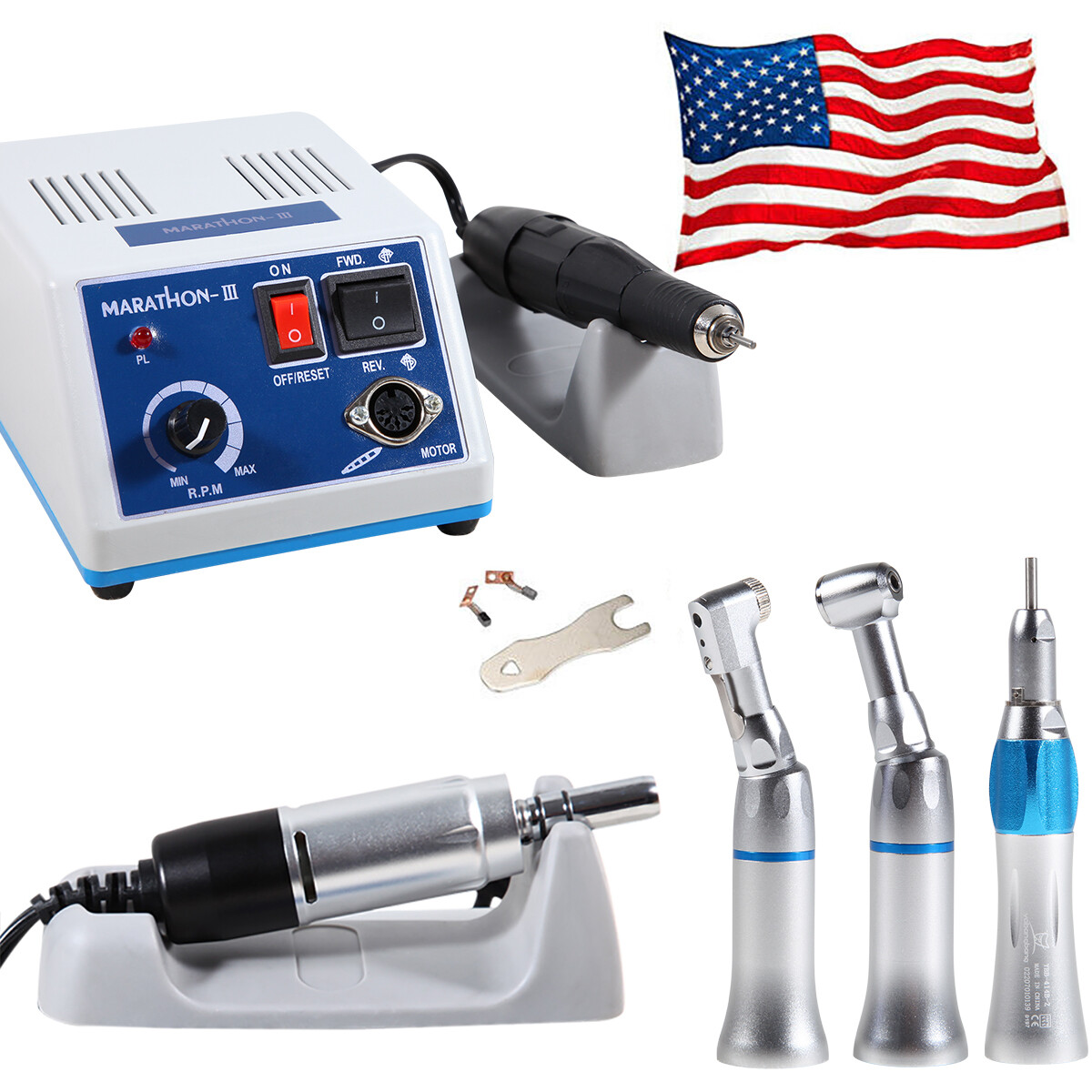 Dental Marathon Electric Micromotor / Contra Angle Straight Handpiece/10*Burs po