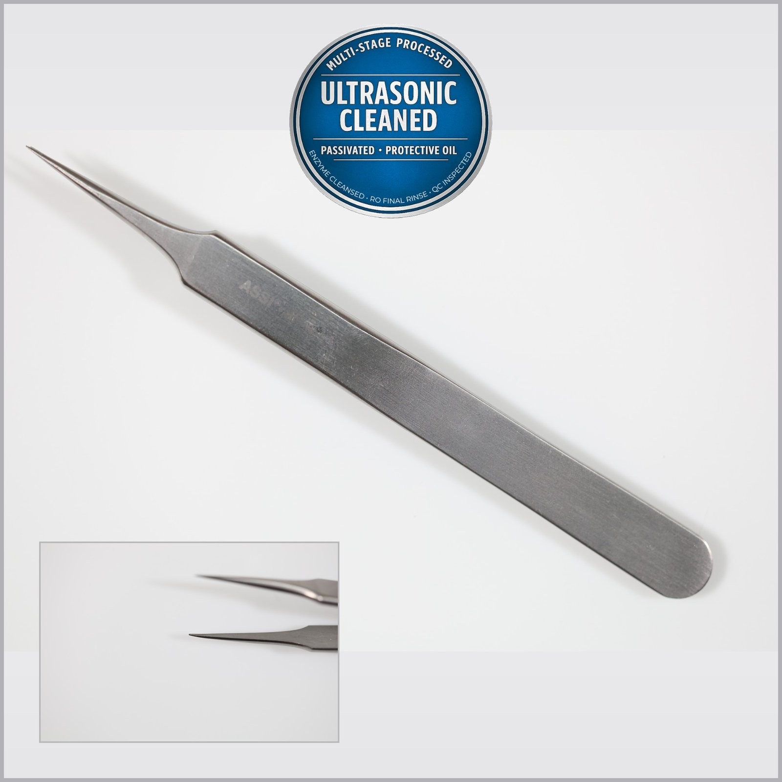 ASSI JF-4 Jewelers Forceps, Straight, Smooth Jaw, 0.4mm Wide Tip, 4-1/8in