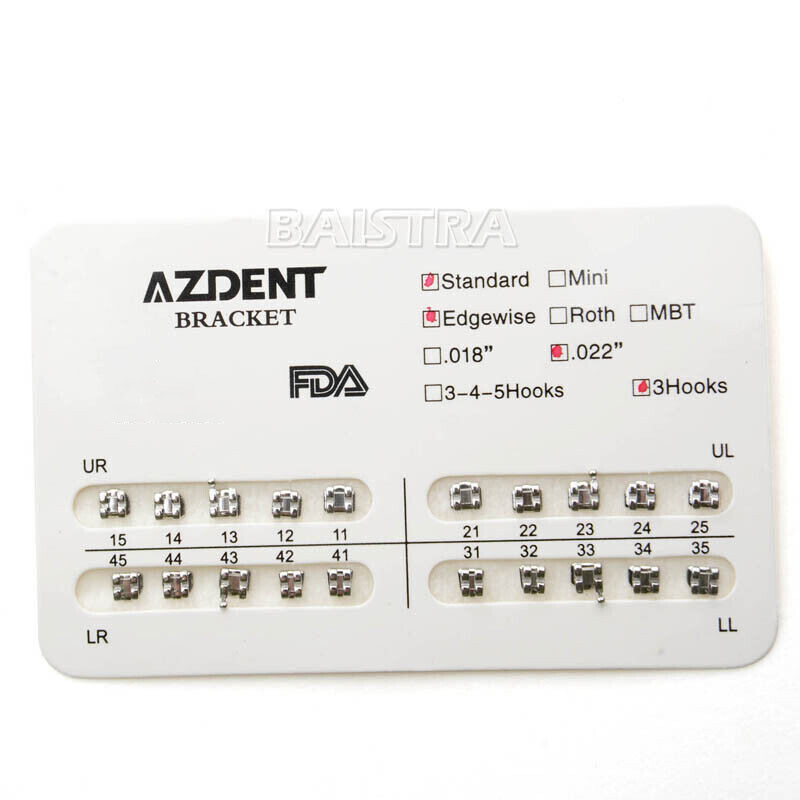 10 Packs AZDENT Dental Ortho Brackets Braces Metal Mini MBT/Roth.022 Hooks 345