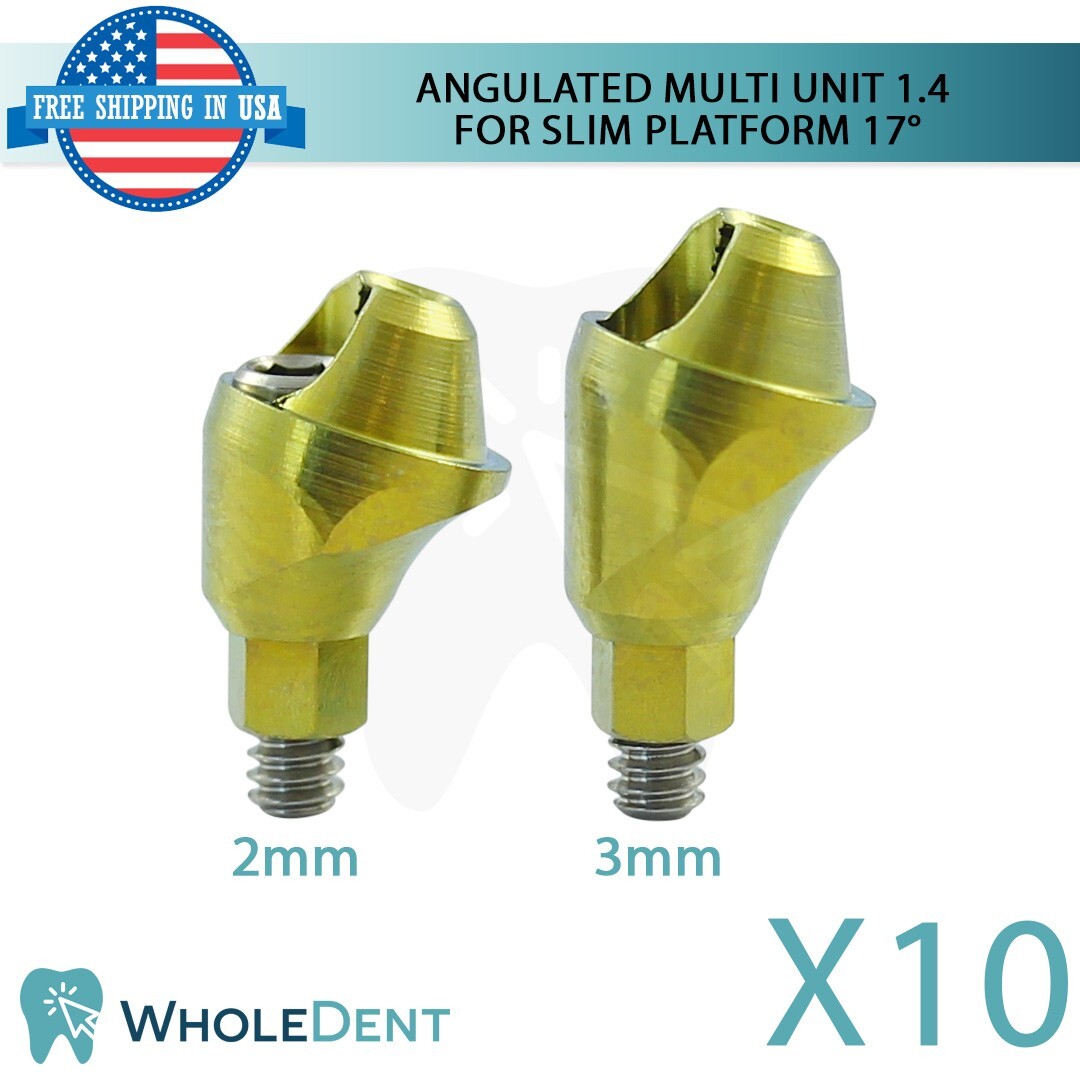 10x Dental Titanium Angulated Multi Unit 1.4mm Prosthetic 17° Slim Int Hex 2.0mm