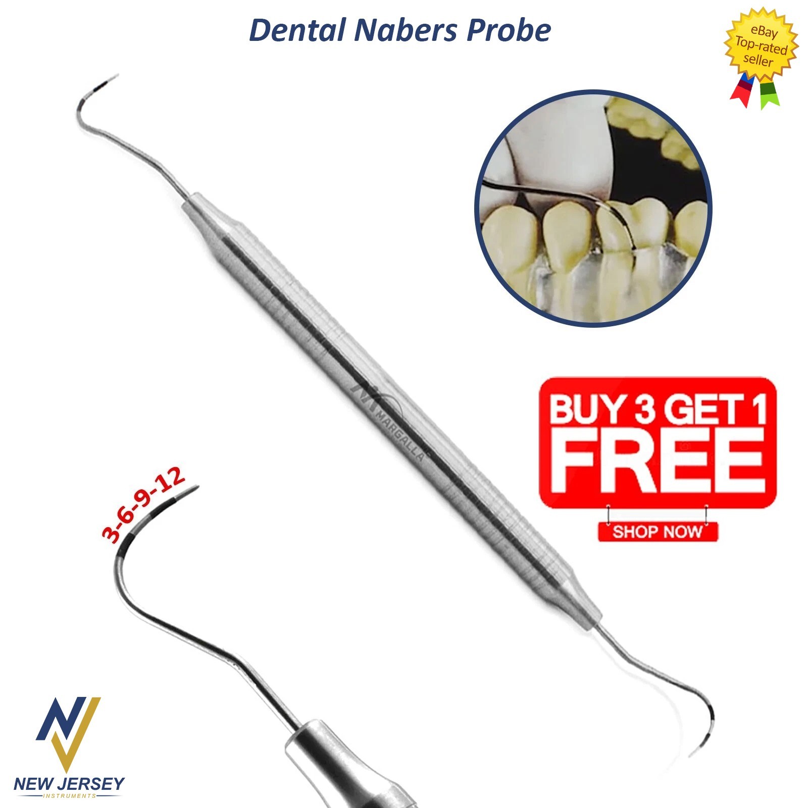 Nabers Probe #2N Dental Periodontal Color Coded Buccal Furcation Accessing