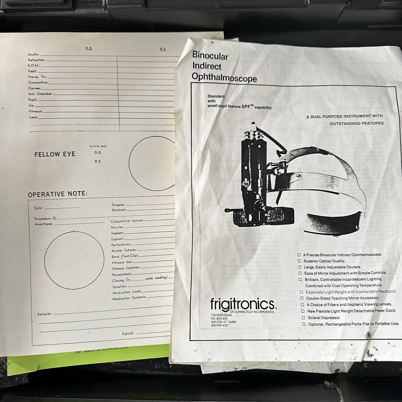 Frigitronics Binocular Indirect Ophthalmoscope Headband Case Manual READ