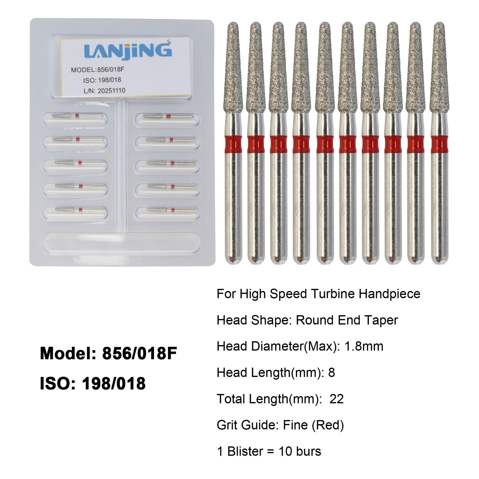 Dental Diamond Burs FG Round End Taper Football Barrel Pear Coarse Fine 856 379