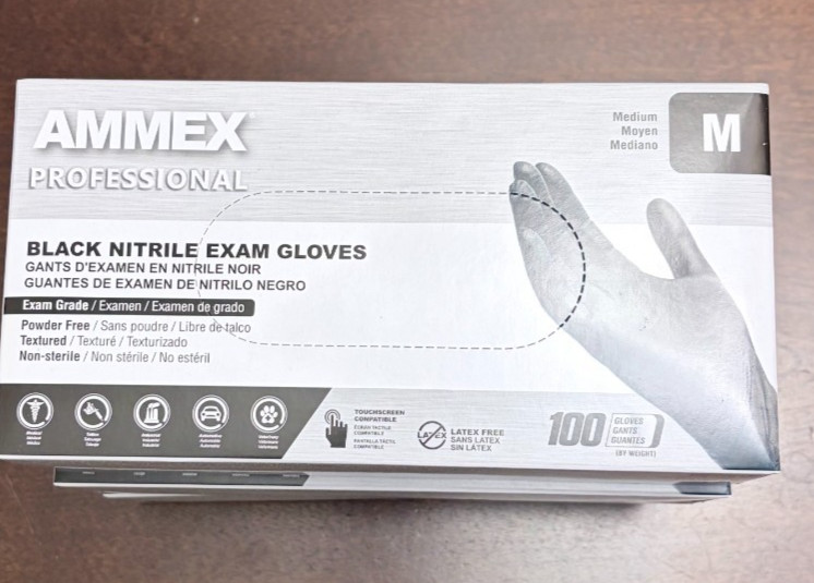 Ammex Professional Nitrile Exam Gloves  Powder Free Black Medium 300 CT