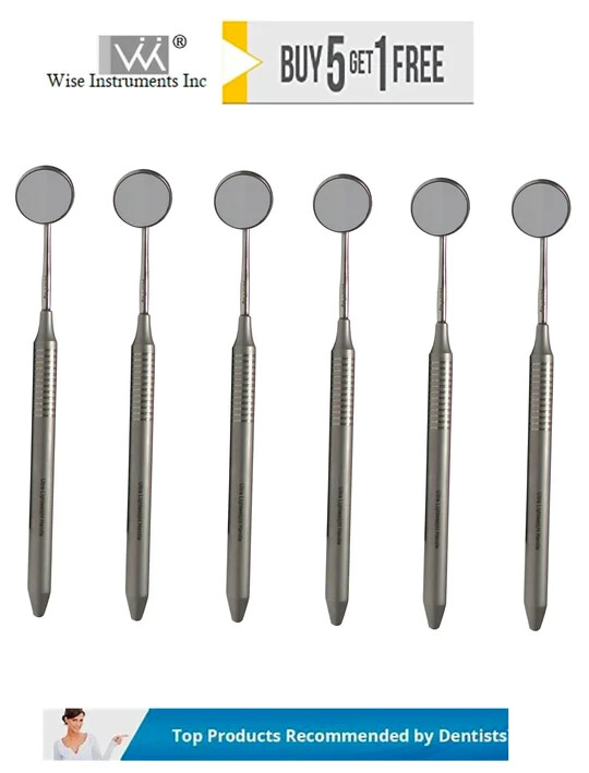 Dental Mouth Mirror Front Surface # 5 (Pack of 6) With Handle by Wise instrument