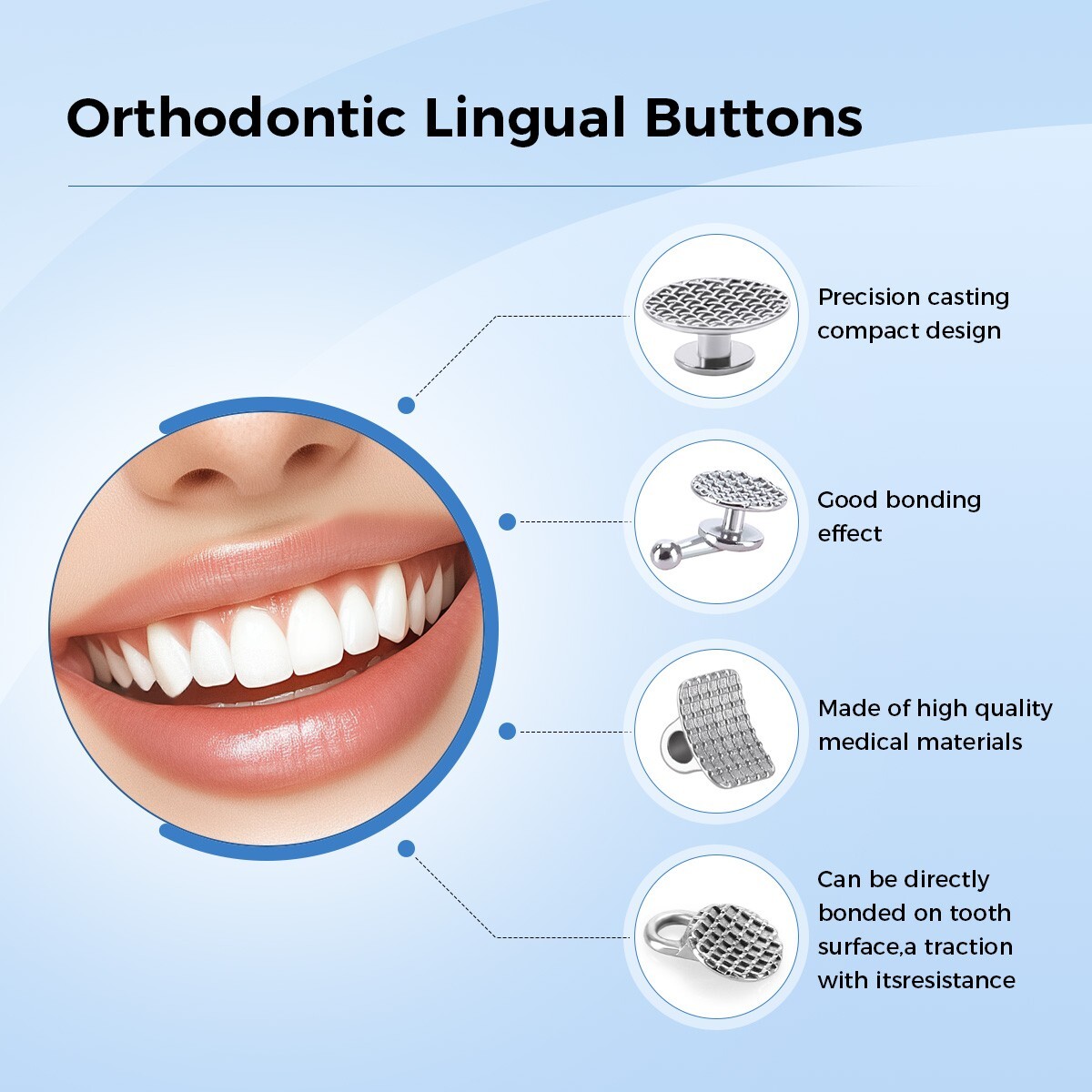 Dental Orthodontic Round Rectangular monoblock Bondable Metal Lingual Button