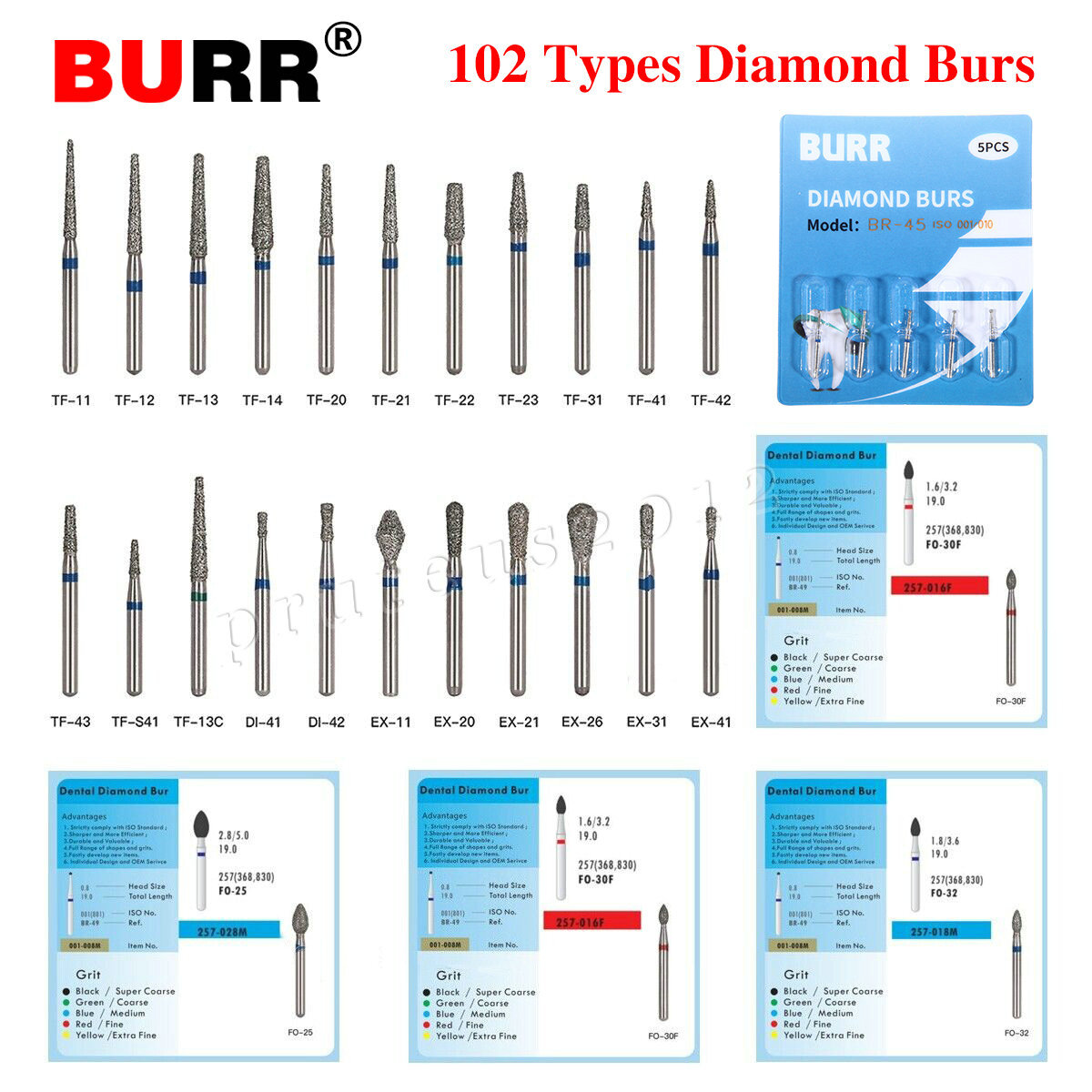 50 pcs Dental Diamond Ball Round burs Medium FG 1.6mm for High Speed Handpiece