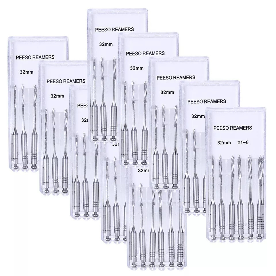 6 Pcs Dental Peeso Reamers Endodontic Stainless Steel Endo Root Canal File Burs