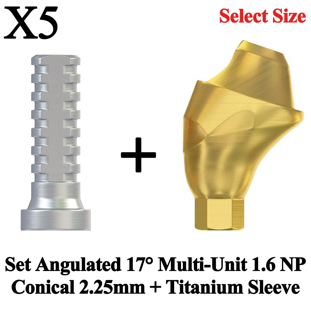 5x Set Dental Angulated 17° Multi-Unit 1.6 NP Conical 2.25mm + Titanium Sleeve