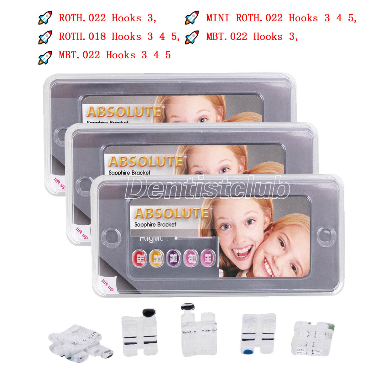 ABSOLUTE Dental Orthodontic Ceramic Brackets Braces Mini Roth 022 Hooks 345 FDA