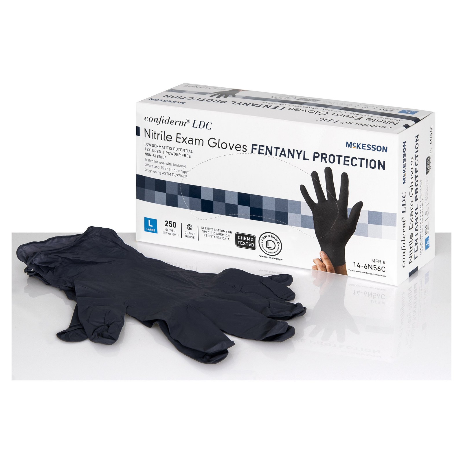 McKesson Confiderm LDC Nitrile Exam Glove Standard Cuff Length LARGE 250 per Box