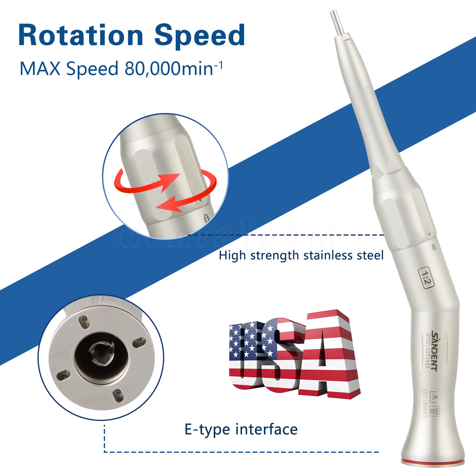 1-100 SANDENT Dental 1:2 Surgical Osteotomy Low Speed Handpiece 20º Contra Angle