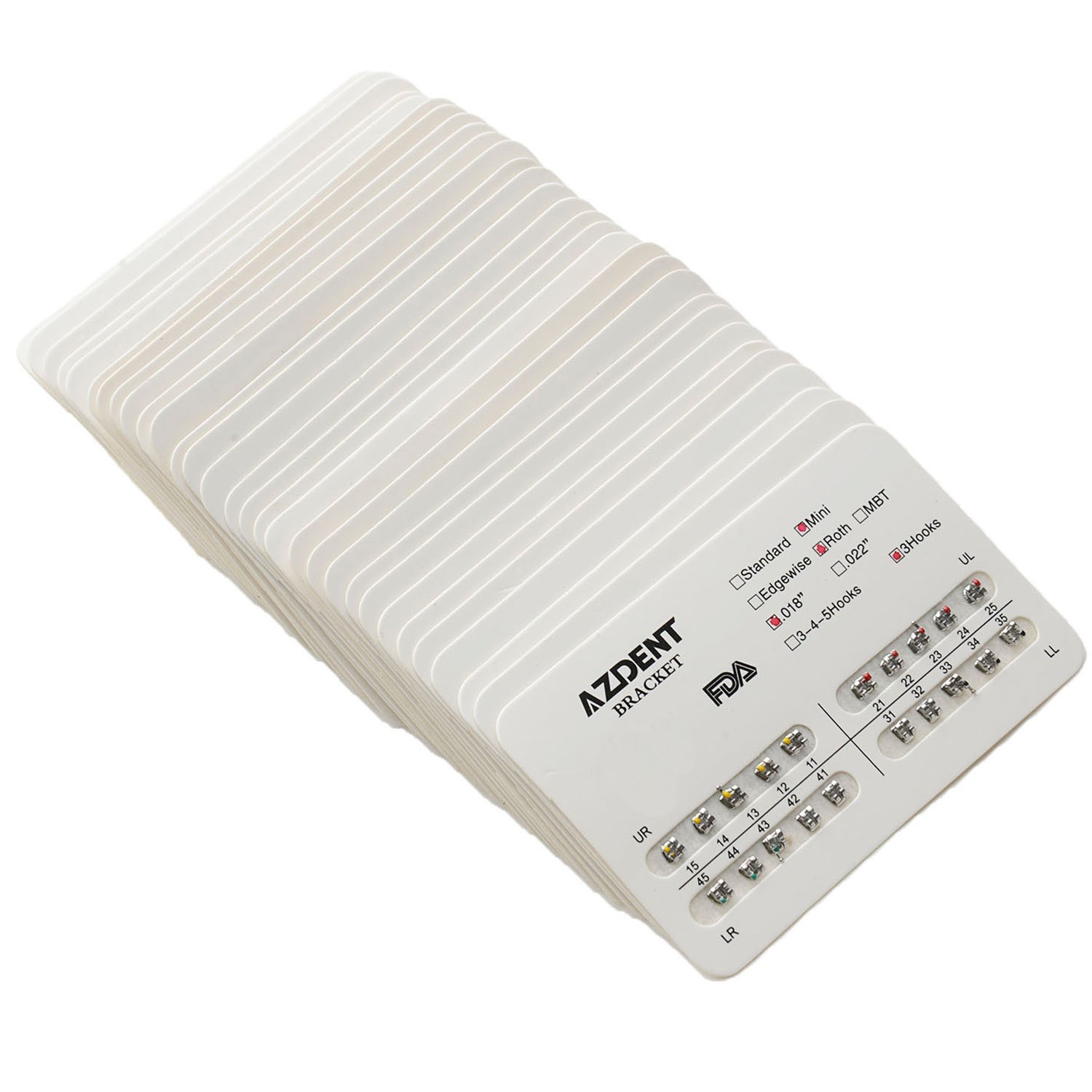 AZDENT Brackets de Ortodoncia Dental Estándar Roth MBT.022/018 con Ganchos 3/345