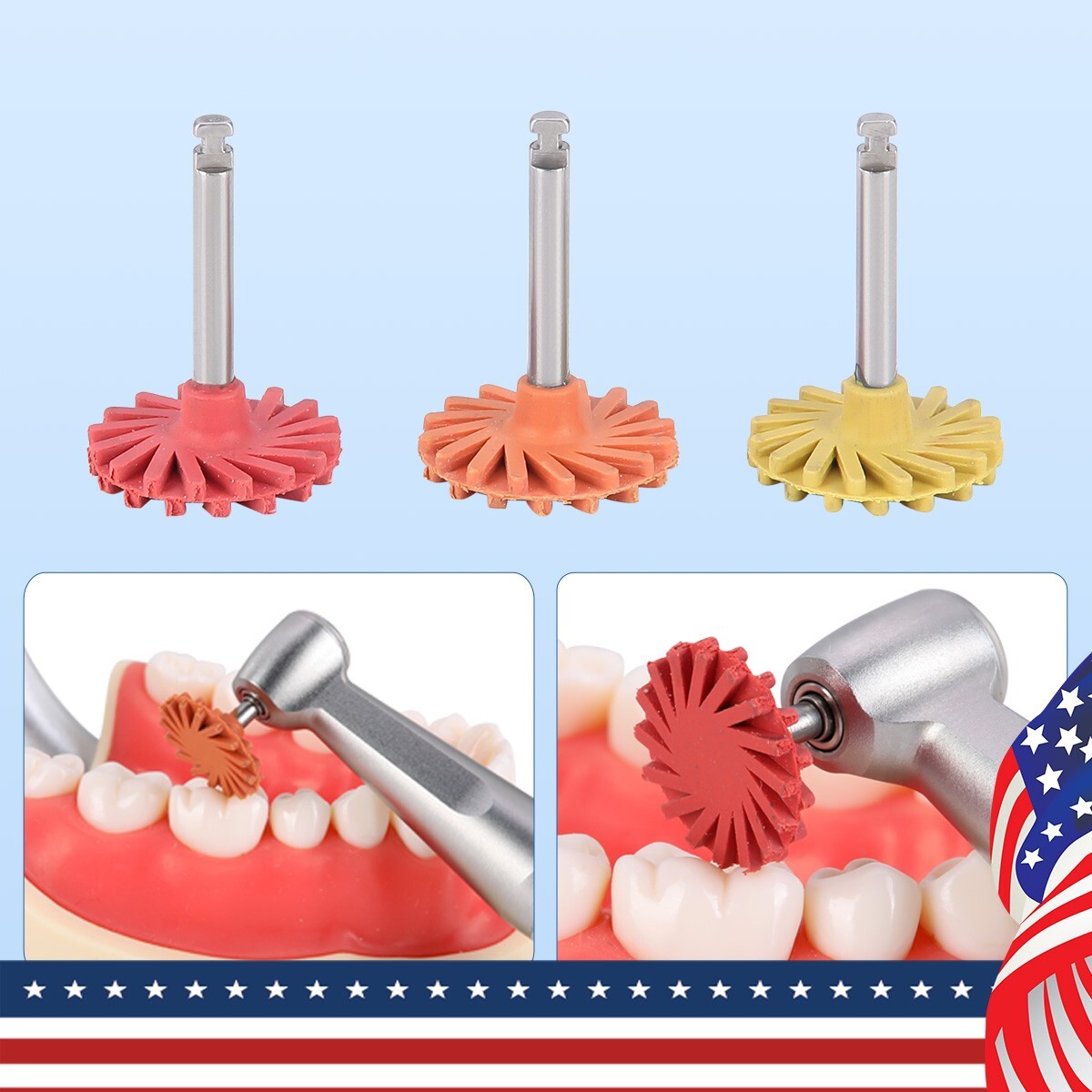 6pcs Dental Polishing Kit Coarse Medium Fine Grit RA 2.35mm For Low Handpiece