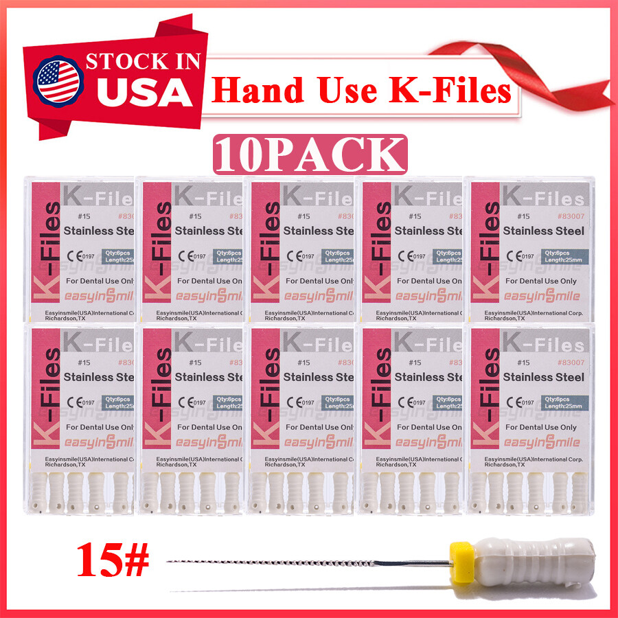 Endo K-File Dental 15# Stainless Steel Root Canal Hand Use 10Pk Easyinsmile 25mm