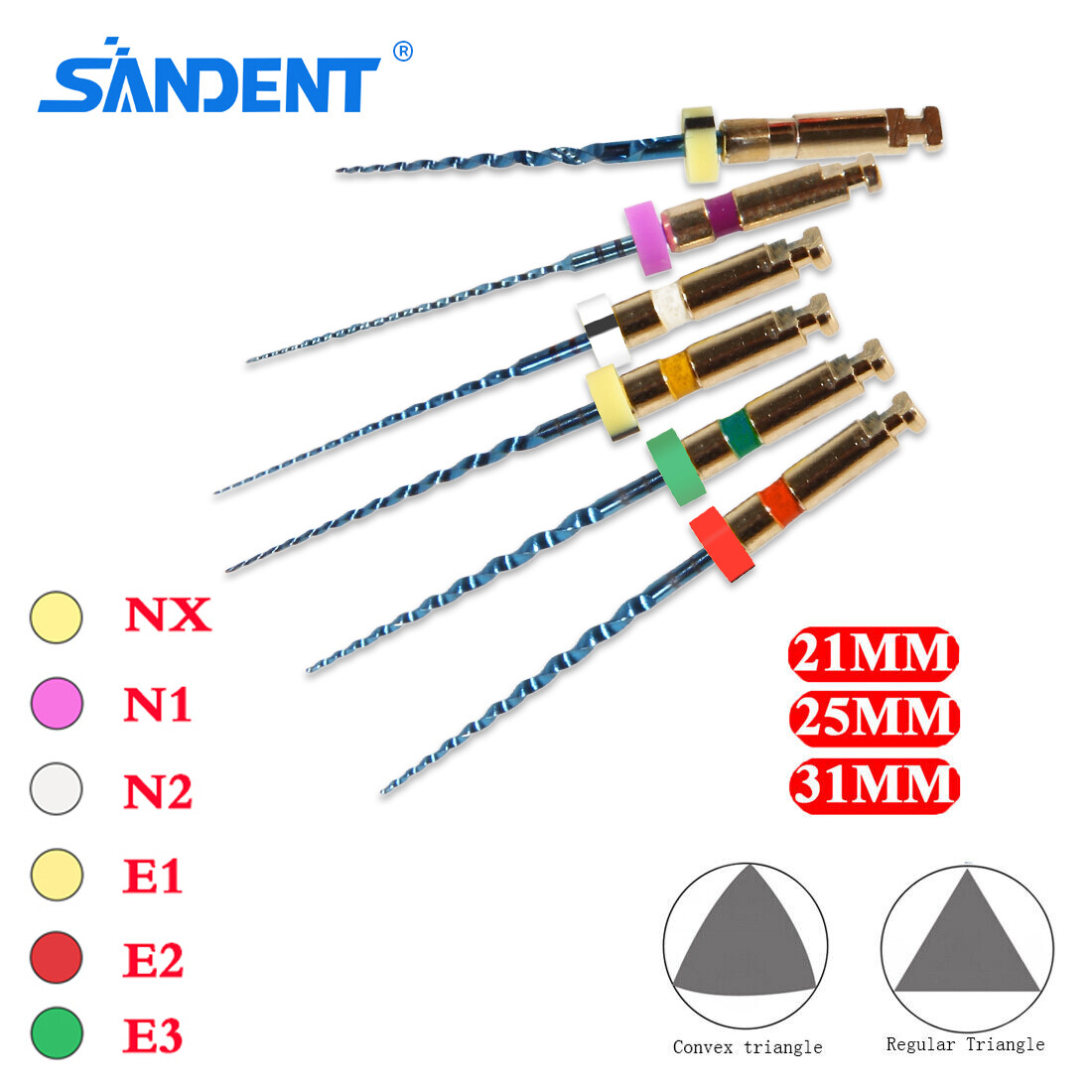 6pcs 21mm/25mm/31mm Dental Endo Root Canal Rotary NiTi File