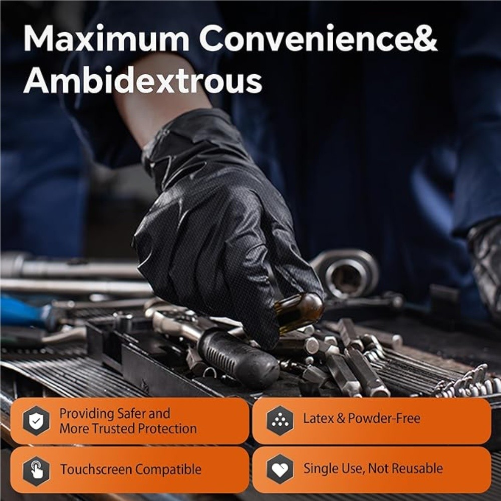 Multifunctional Nitrile Disposable Gloves 8 Mil Raised Diamond Texture BLACK