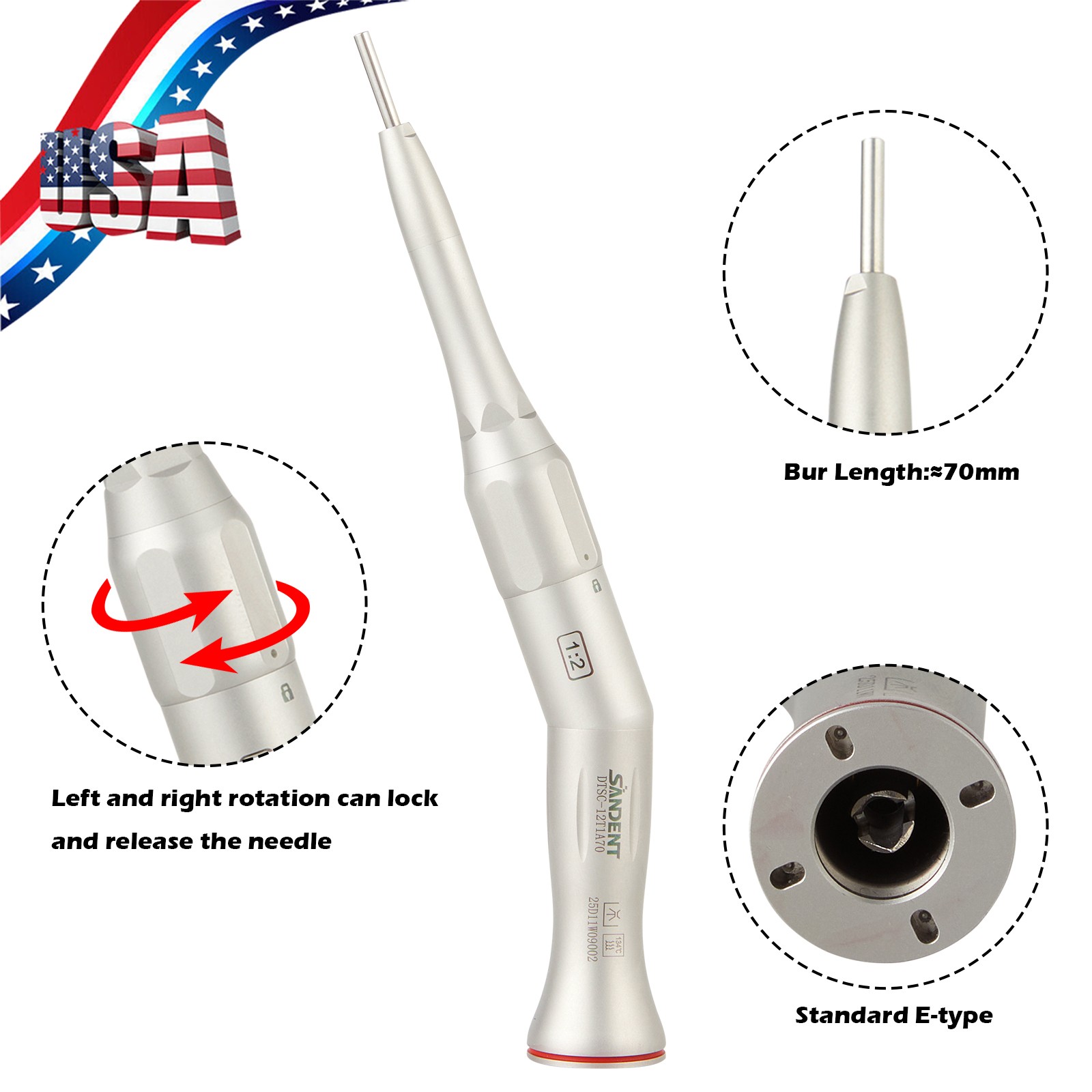 Dental 1:2 Surgical Osteotomy Low Speed Handpiece 20º Contra Angle for NSK/KV ds