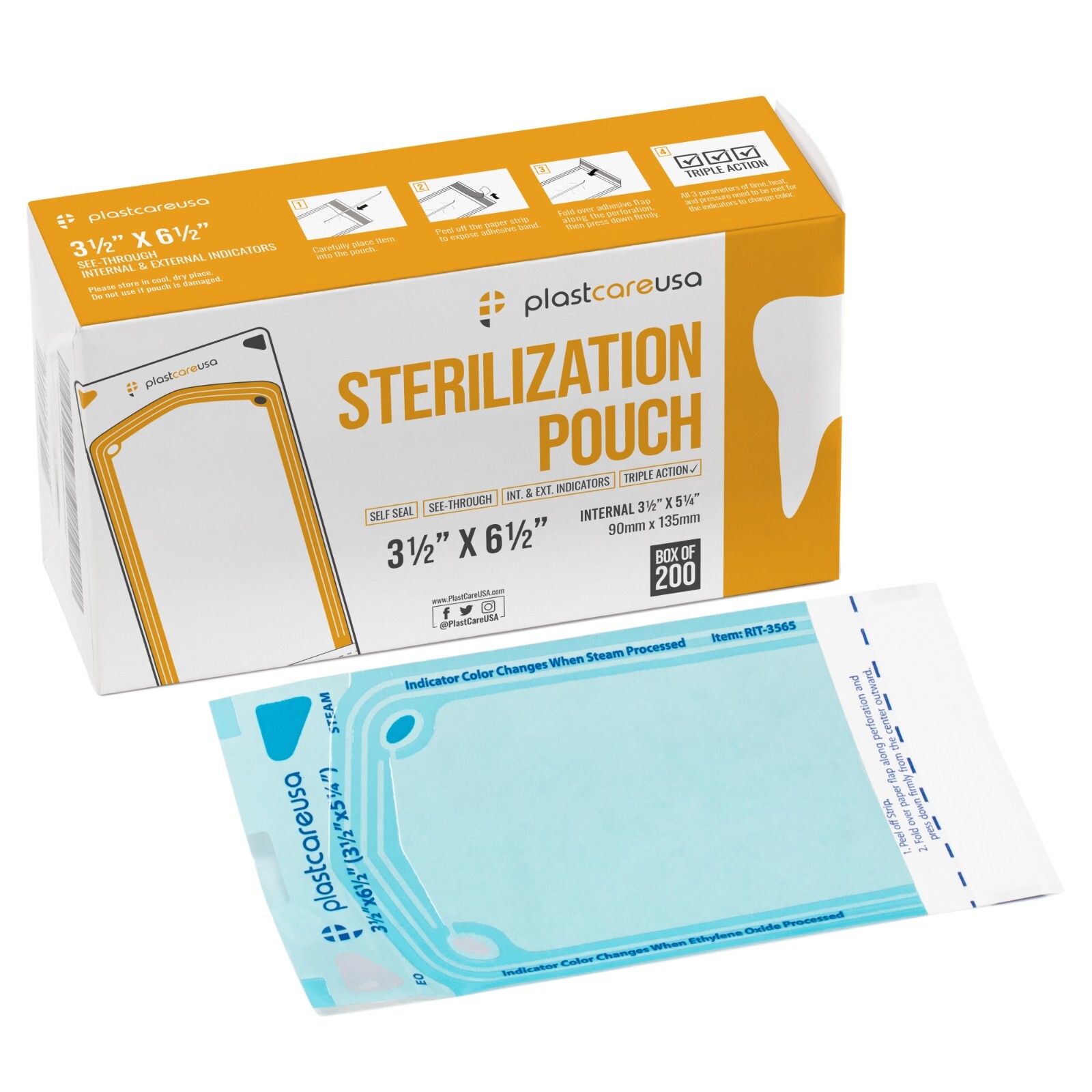 200 Self-Sealing Sterilization Pouch, 3.5″ x 6.5″ (5.25) Paper/Blue Film (1 Box)