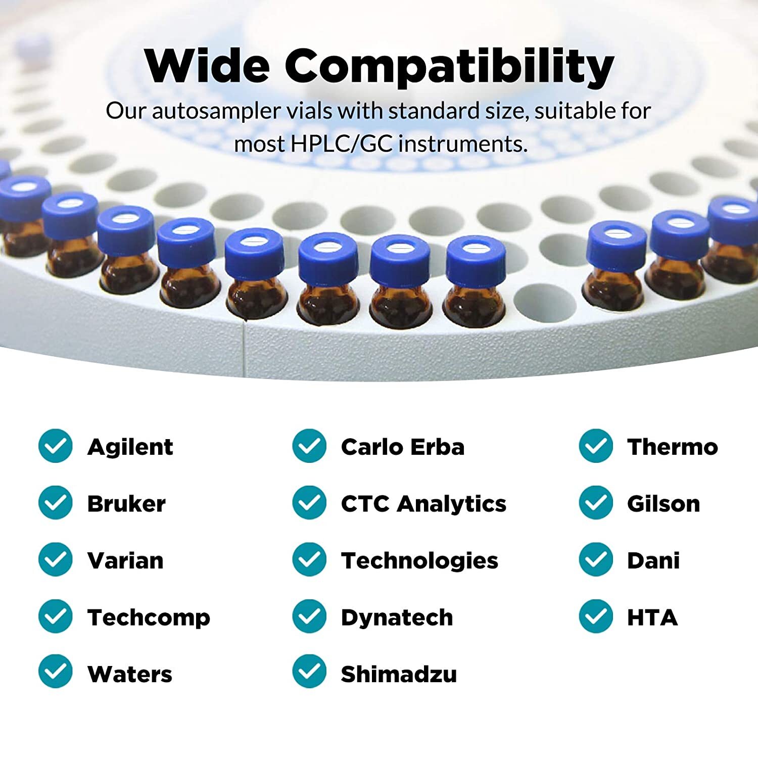 Simpure 1000PCS Lab 2ml 9-425 Autosampler Amber Vials+Blue Caps 9mm Thread HPLC