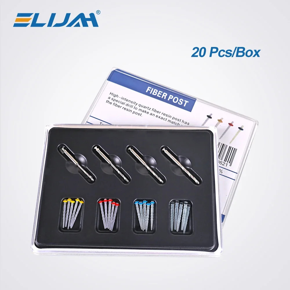 Dental Thread Fiber Post Set 20 pcs Screw Fiber Posts & 4 Drills Kits 1.2-1.8mm