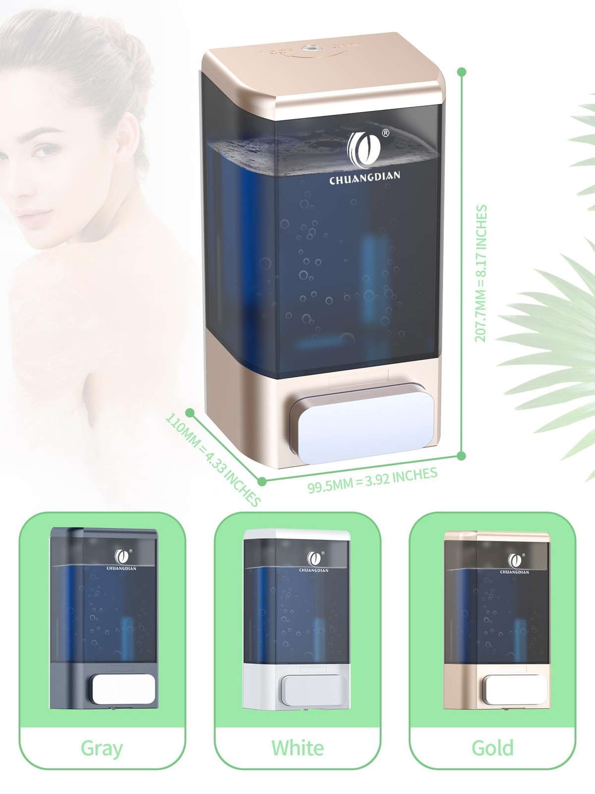 Chuangdian Manual Liquid Soap Dispenser 34 Fl.Oz Dark Grey