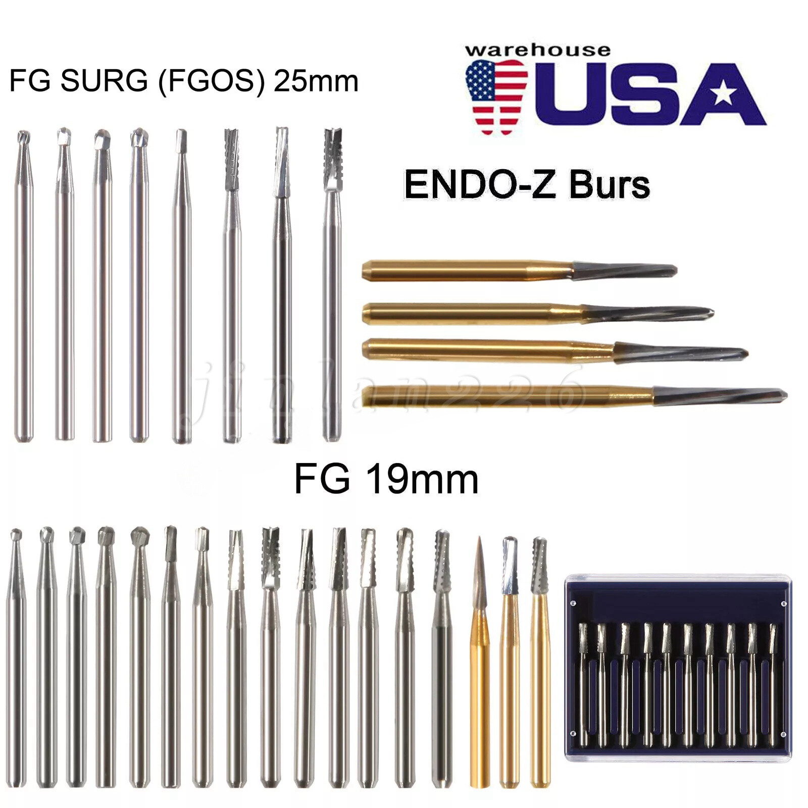 10-100Pcs Dental Carbide Burs for High Speed Handpiece Round Cone Bur Diamond FG