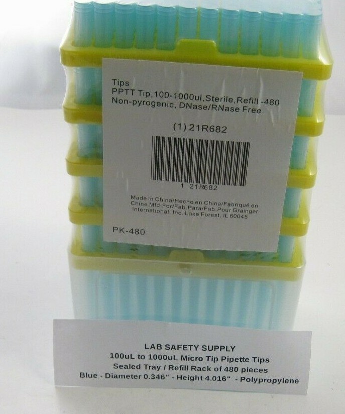 Sealed Refill Rack of 480 pcs. 100uL to 1000uL Pipette Tips (LAB SAFETY SUPPLY)