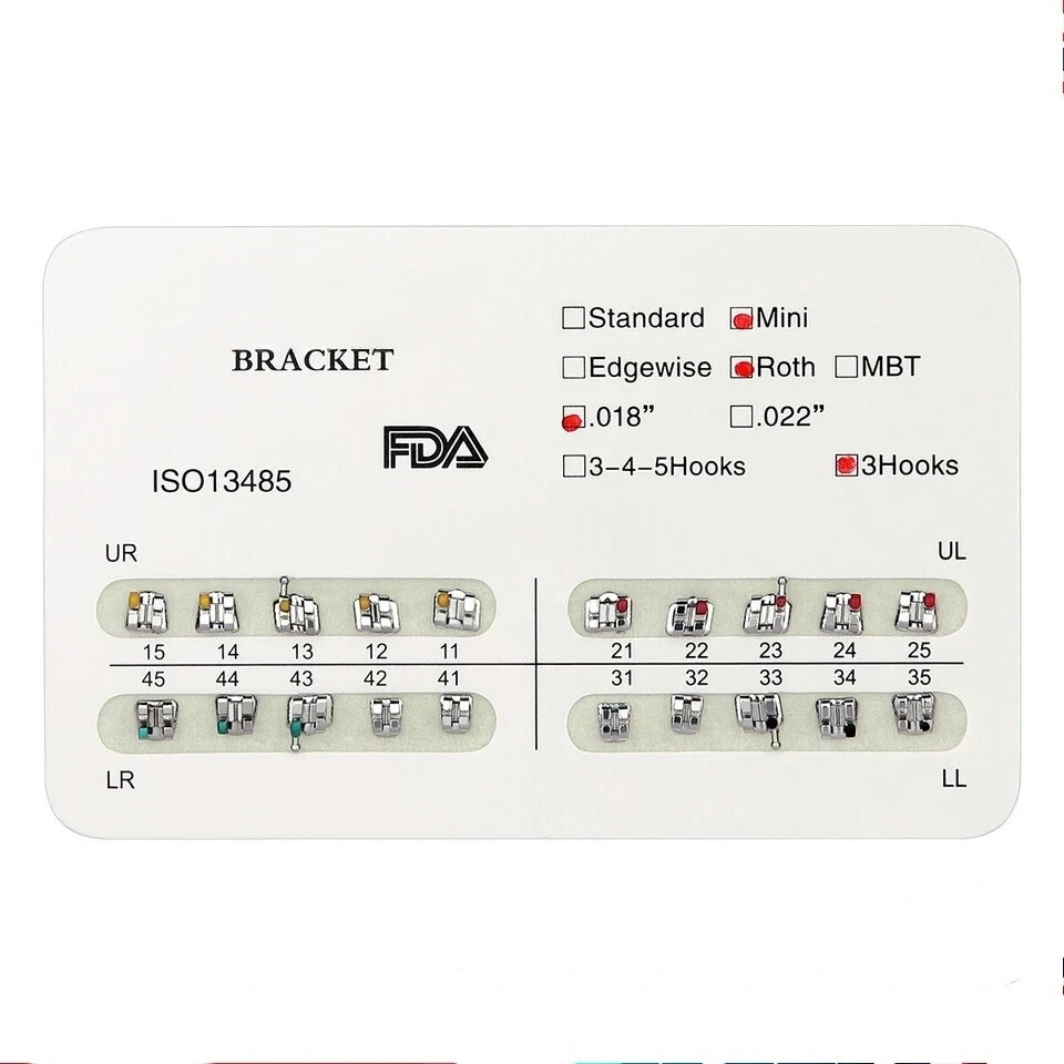 Dental Orthodontic Brackets Braces Mini Standard Roth MBT.022/.018 Hooks 3/3-4-5