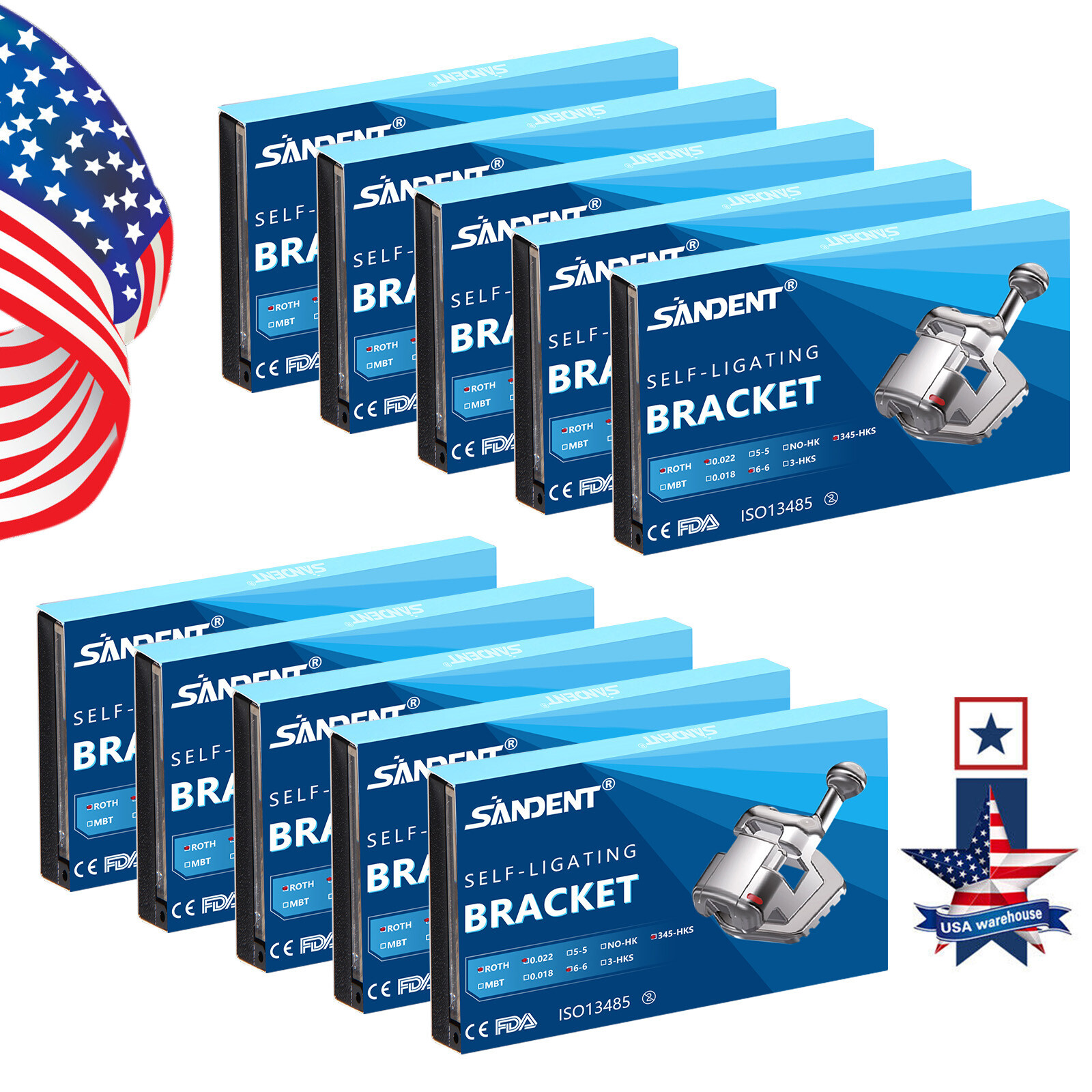 Dental Orthodontic Self Ligating Brackets Braces Roth .022 345 HK+Buccal Tube