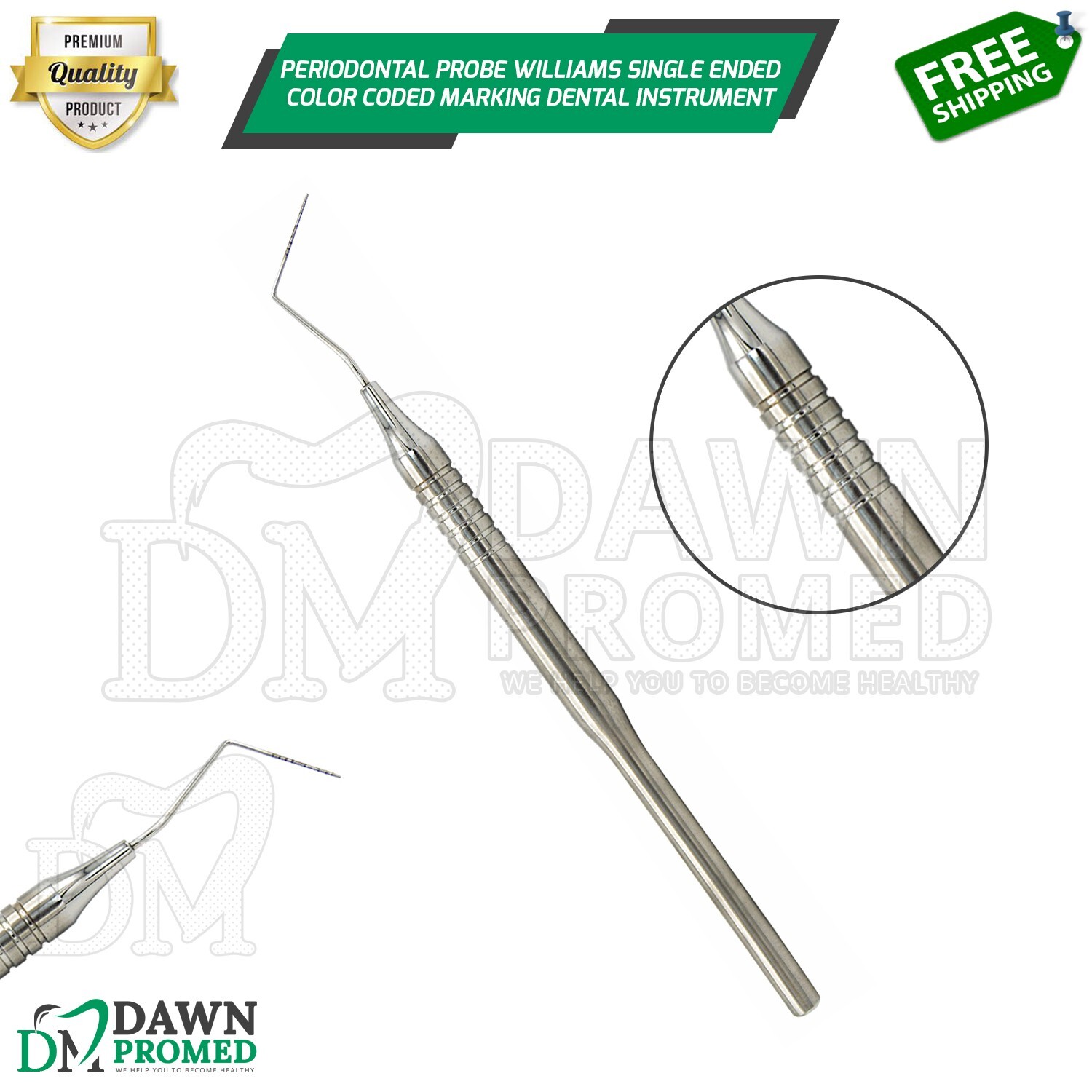 Periodontal Probe Williams Single Ended Color Coded Marking Dental Inst German G