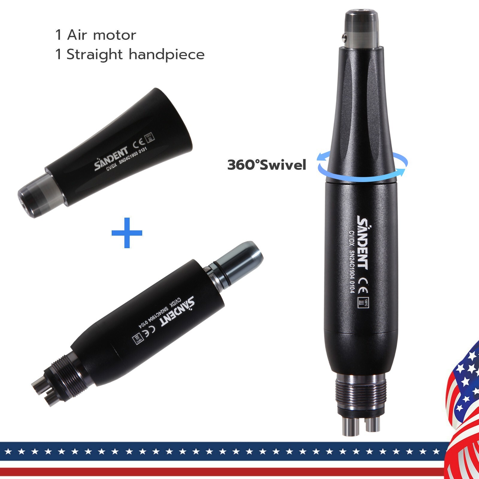 360° Swivel Dental Hygiene Prophy Handpiece Air Motor 4Holes 4:1 Nose Cone 135°C