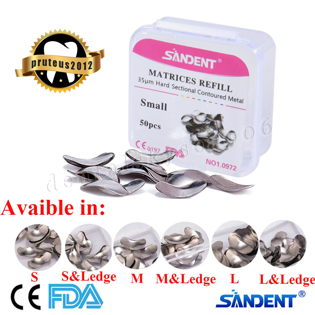 50Pcs Dental Metal Matrices Matrix Band Sectional Contoured Refill S/M/L 35μm DK