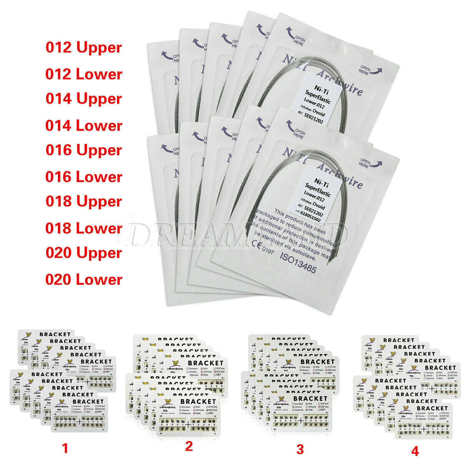 Dental Orthodontic Bracket Braces Roth/MBT 345 Hooks /Super Arch Wire Niti Round