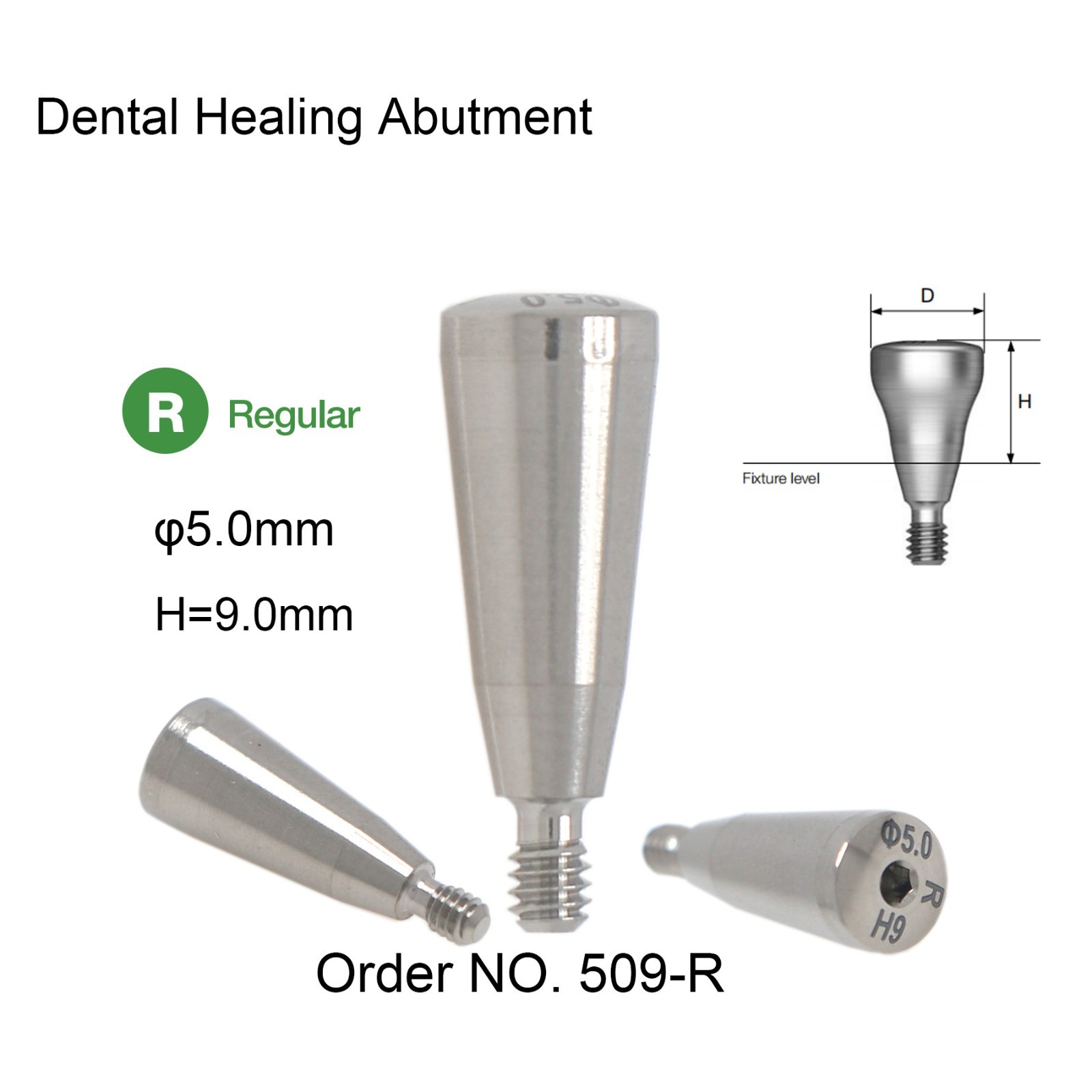 Hiossen ET Regular Ø5.0mm Implant Healing Abutment Cap RP Platform 3/4/5/7/9mm H