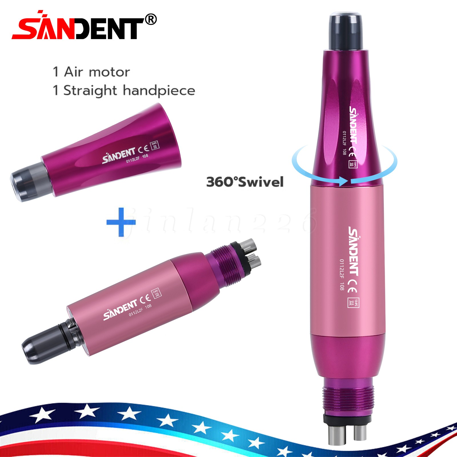Dental Hygiene Prophy Handpiece Air Motor 4 Holes 4:1 Nose Cone 360°Swivel USA