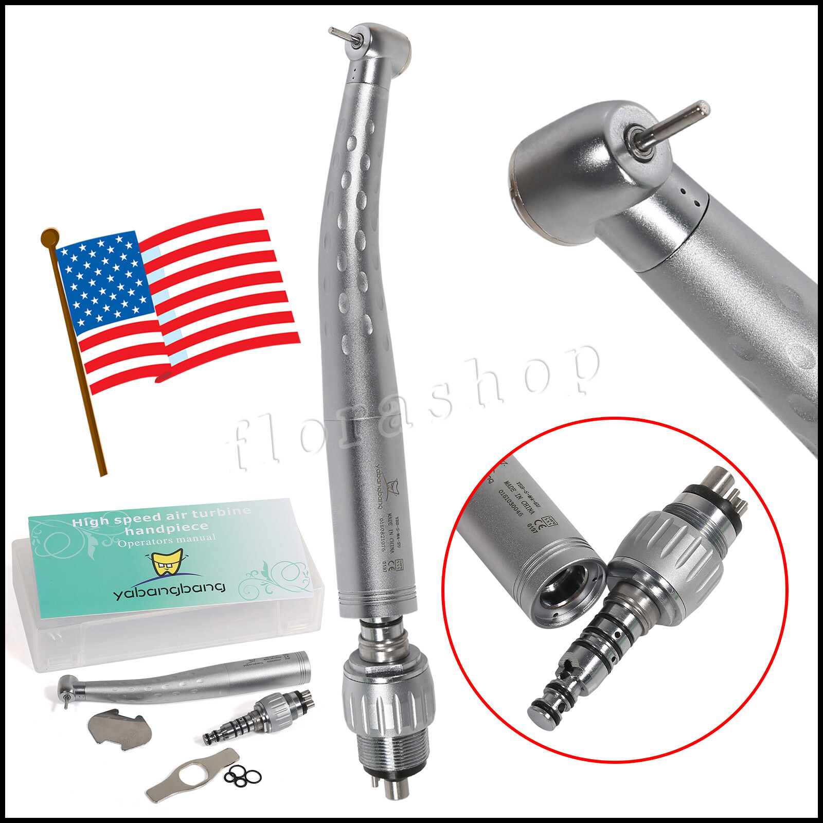 KAV Style Dental High Speed Handpiece with 4 Hole Quick Coupler 360° Swivel
