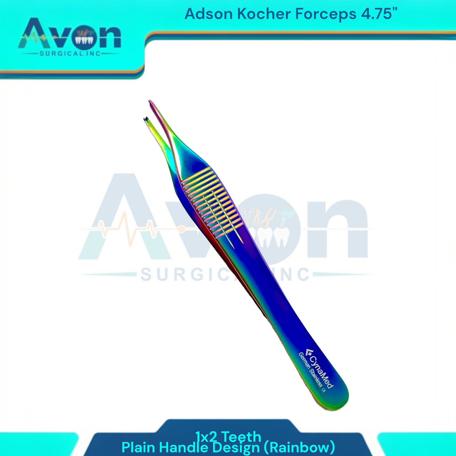 Adson Tissue Forceps 4.75″ 1×2 Teeth Tips, Rainbow Titanium Color Finish (1 EA)