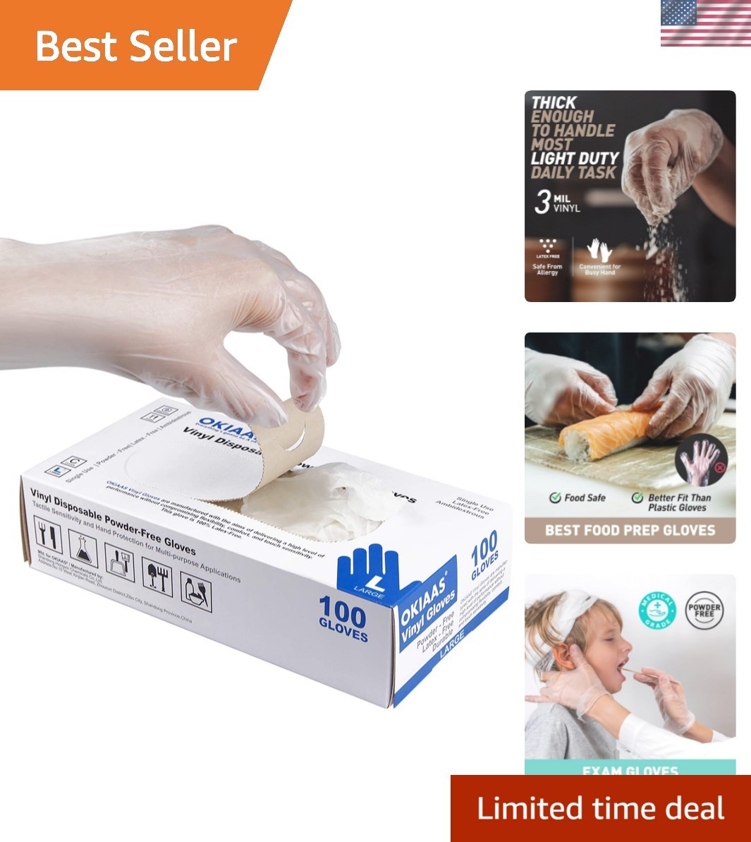 Disposable Gloves M, Food Safe | Latex-Free and Powder-Free Clear Vinyl Glove…