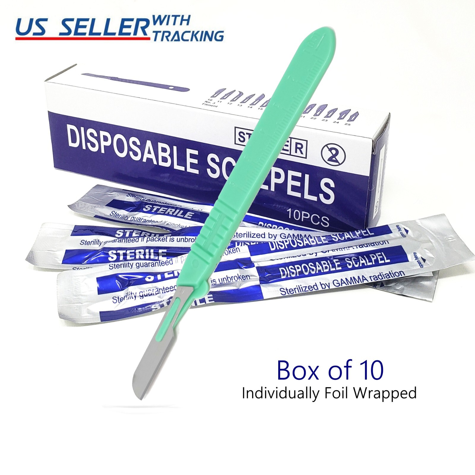 Disposable Scalpel Blades #16 Carbon Steel Sterile Surgical w/ Graduated Handle