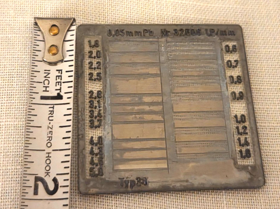 Used X-Ray Resolution Phantom Typ38, 0.6-5.0 LP/mm For X-ray Fluoro