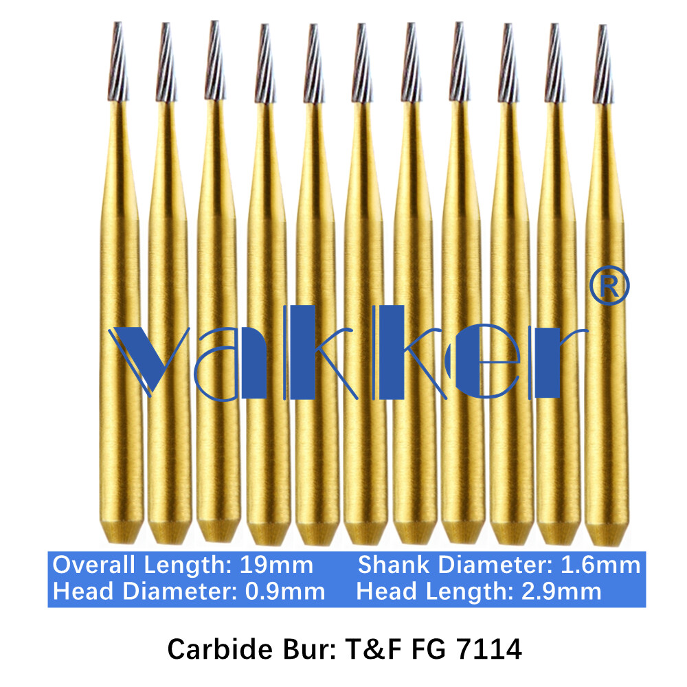 10PC Dental Carbide Burs FG Gold Trimming & Finishing for High Speed Handpiece