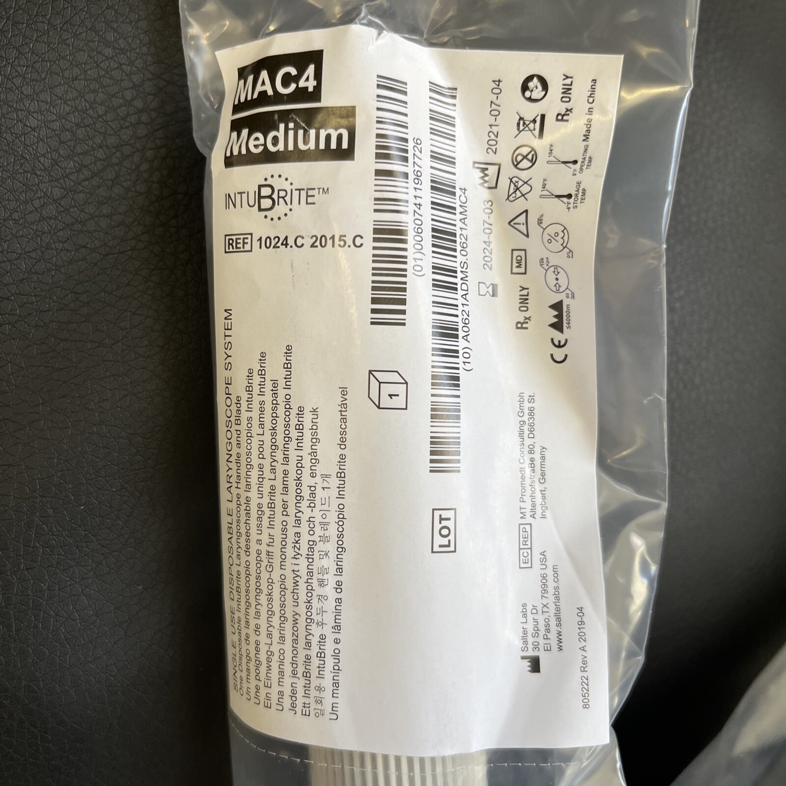 INTUBRITE Laryngoscope Mac Blade #4 With Medium Handle LED White
