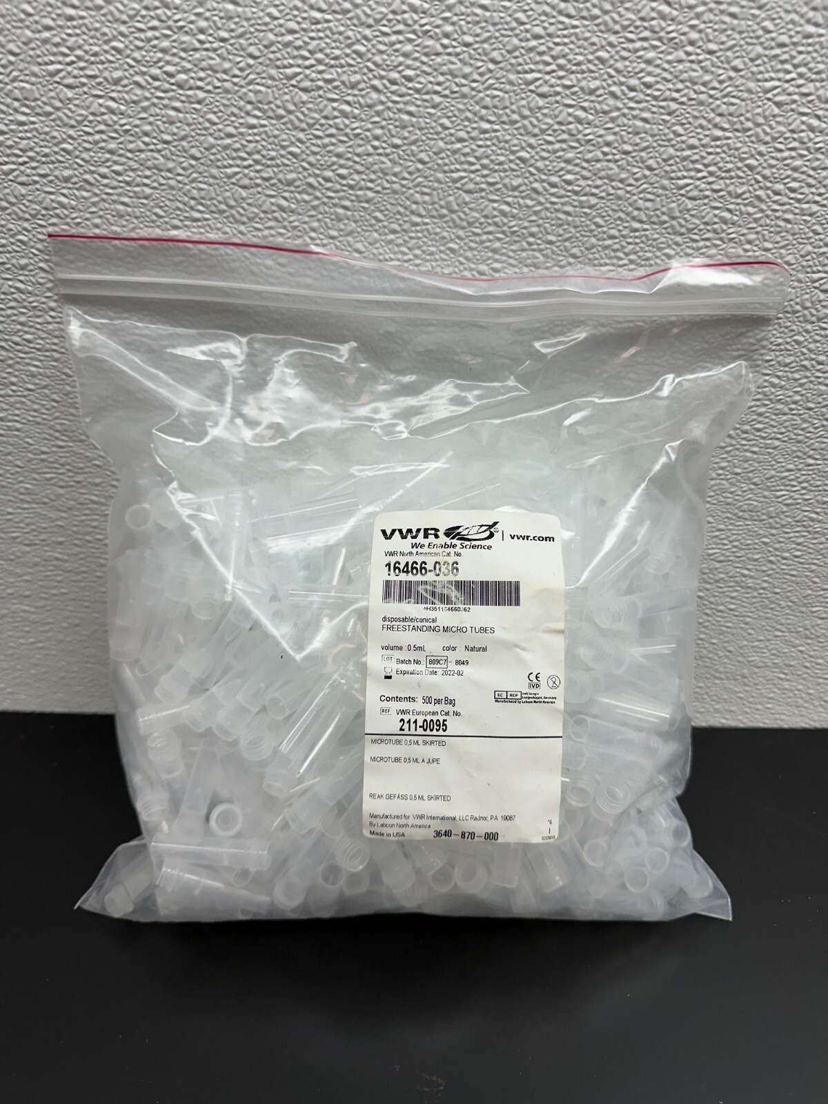 VWR Cat No 16466-036 0.5mL Freestanding Micro Tubes