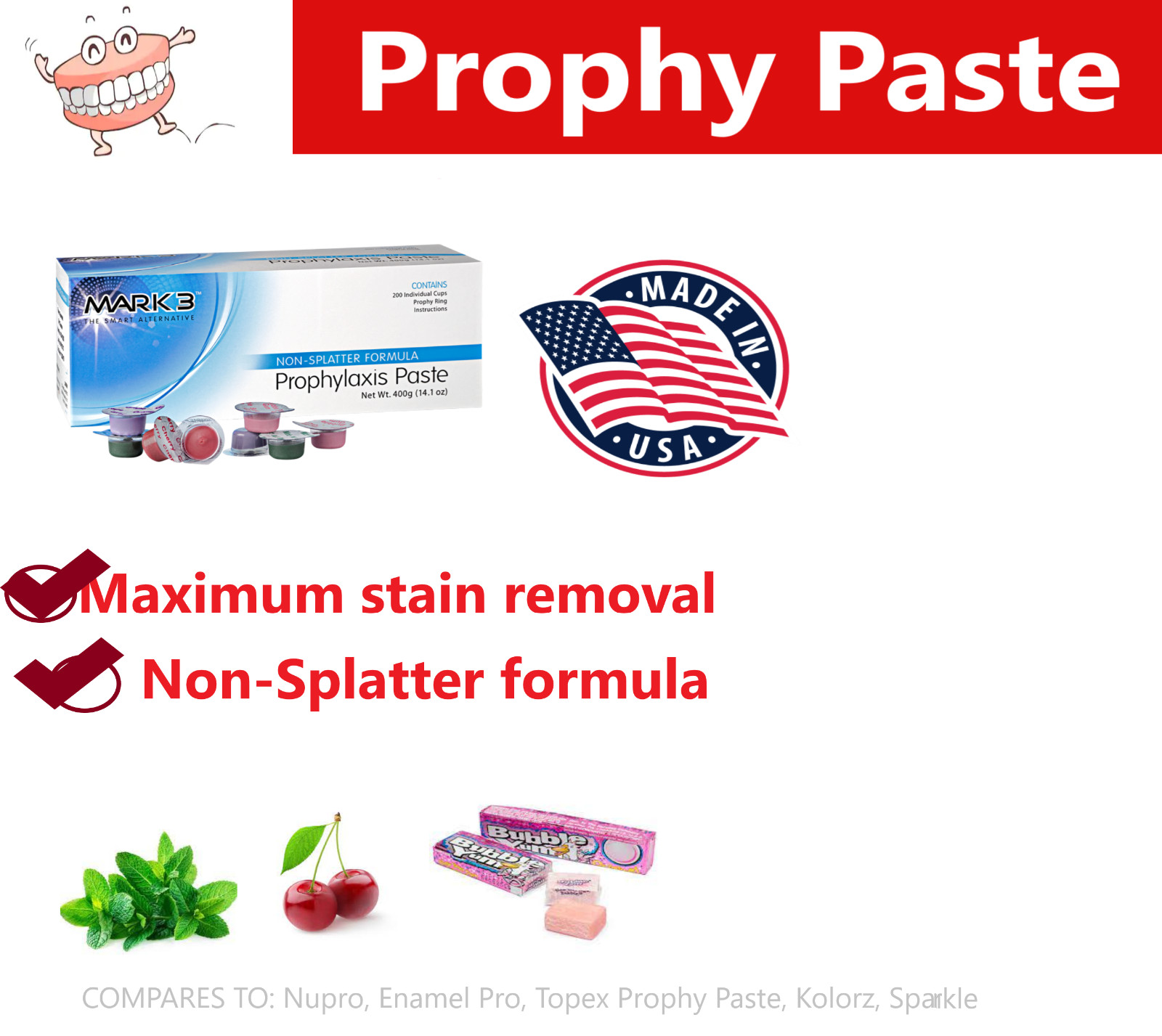 Dental Prophy Paste 200 Cups Prophylaxis Non Splatter Mark3 All Grits & Flavors
