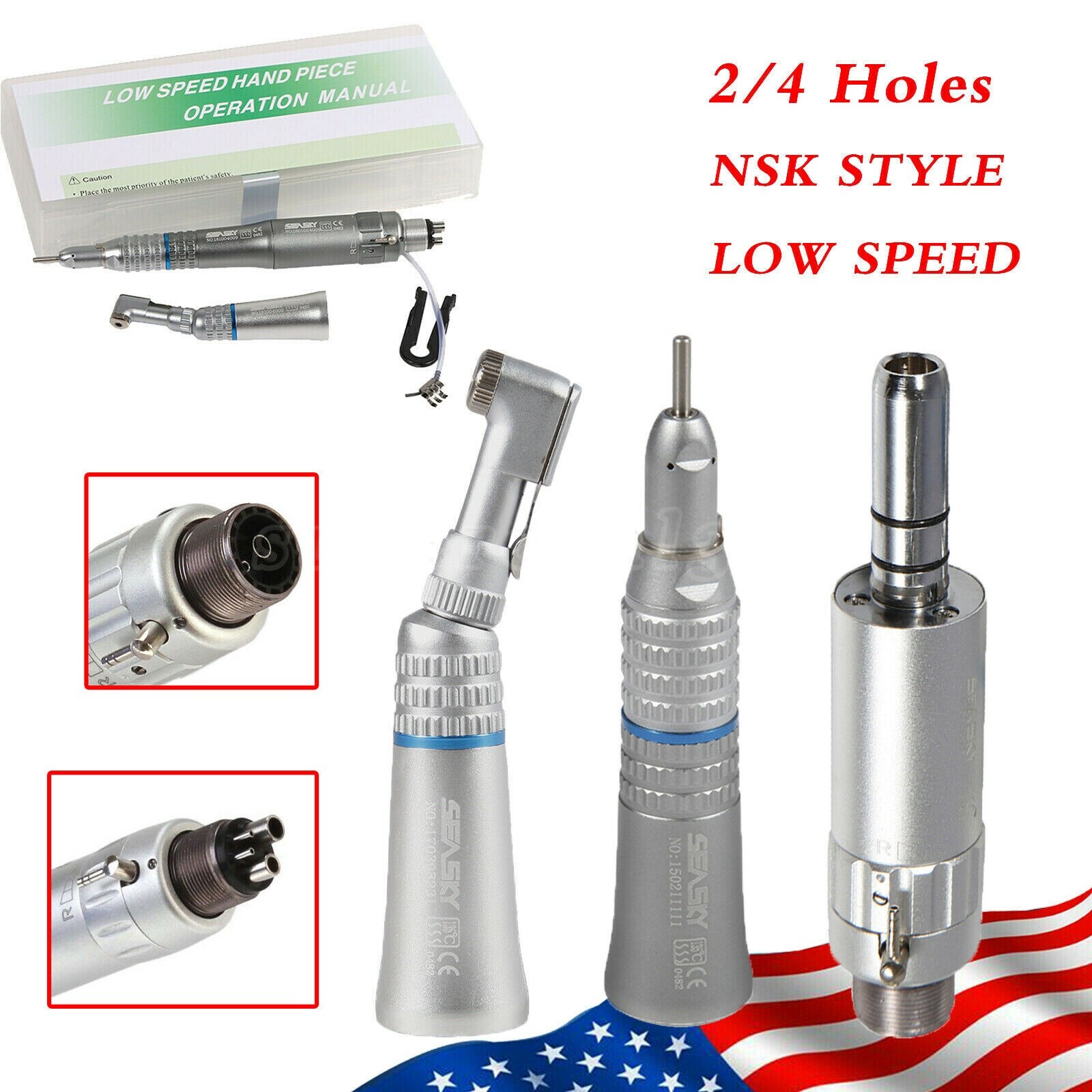 NSK Style Dental Slow Speed Handpiece Straight Contra Angle Air Motor 2/4H Bc