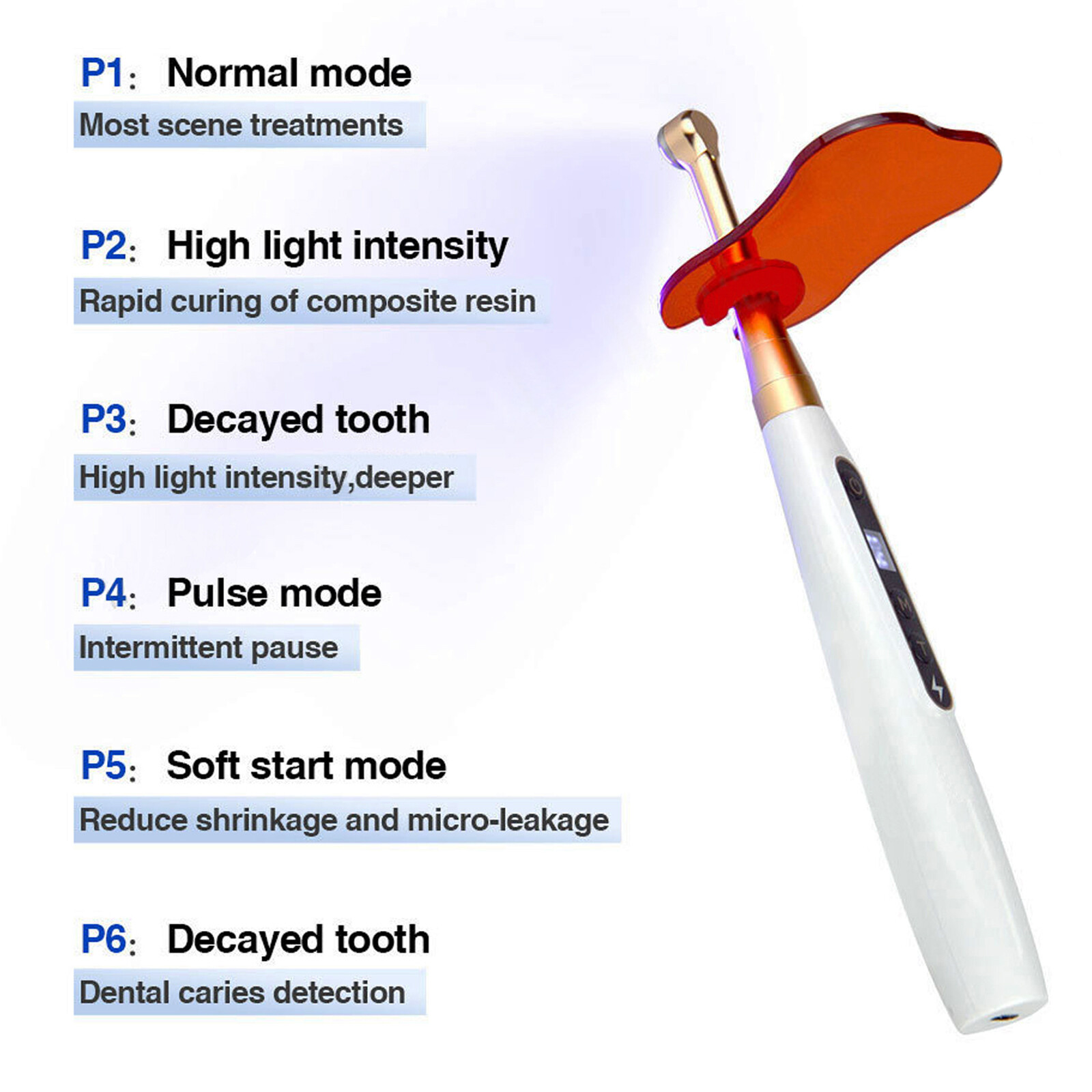JAS-2001B Dental Wireless LED Curing Light 1S Woodpecker Style 3000mw/cm²